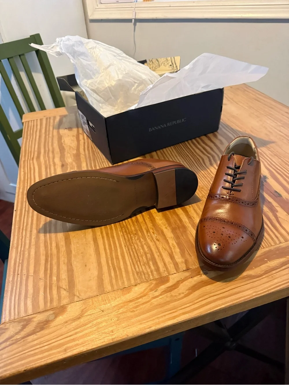 Banana Republic Brown Leather Cap-Toe Brogue Derby Shoes - Cognac color